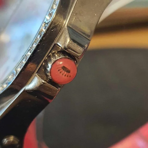 Juicy Couture #JC.80.3.14.0475S Silver/Pink Rhinestone Silicone Women's Watch - Picture 3 of 5